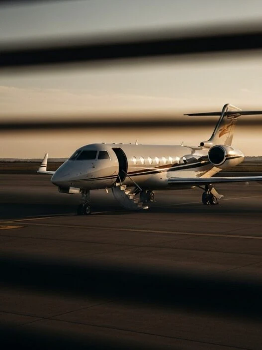 Noise abatement rules compliance at luxury airports with private jets landing silently during restricted hours