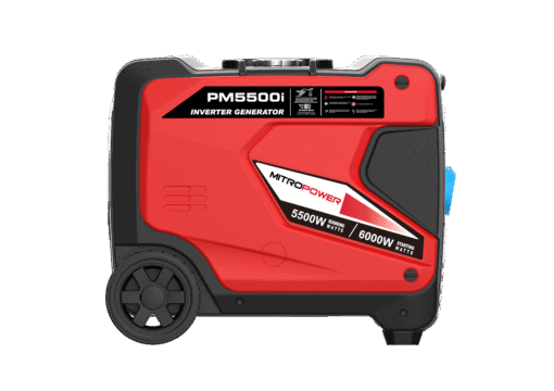 Rechterzijaanzicht Mitropower PM5500i inverter generator met onderhoudslabels