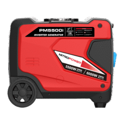Rechterzijaanzicht Mitropower PM5500i inverter generator met onderhoudslabels
