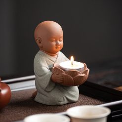 小沙彌香薰燭臺座禪意佛像擺件