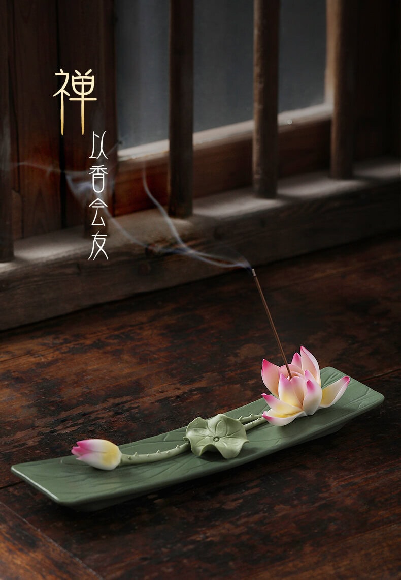 禅の意 加護を平安を保つ 陶磁器 仏手蓮の花香炉 禅の意 加護を平安を 