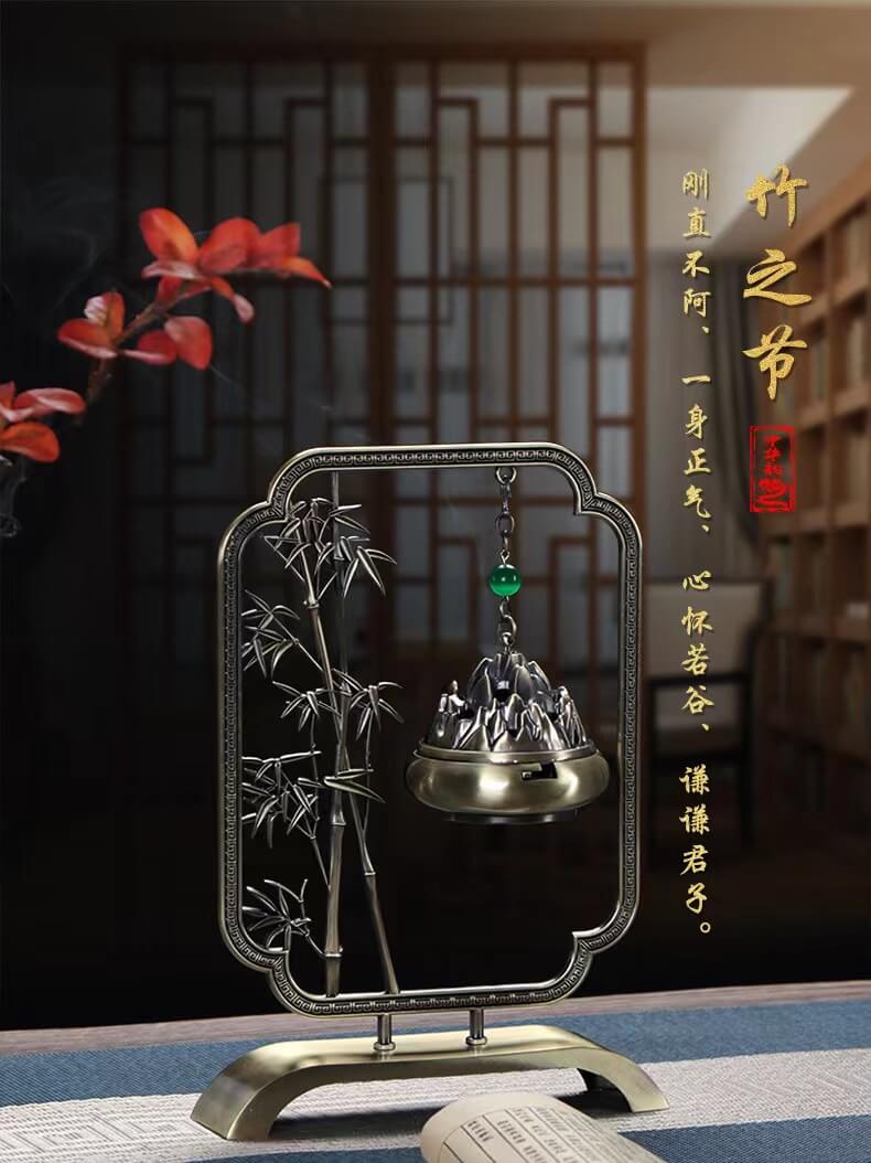 翠竹兆喜新中式熏香吊爐擺件盤香爐| 翠竹兆喜新中式熏香吊爐盤香爐意境擺件