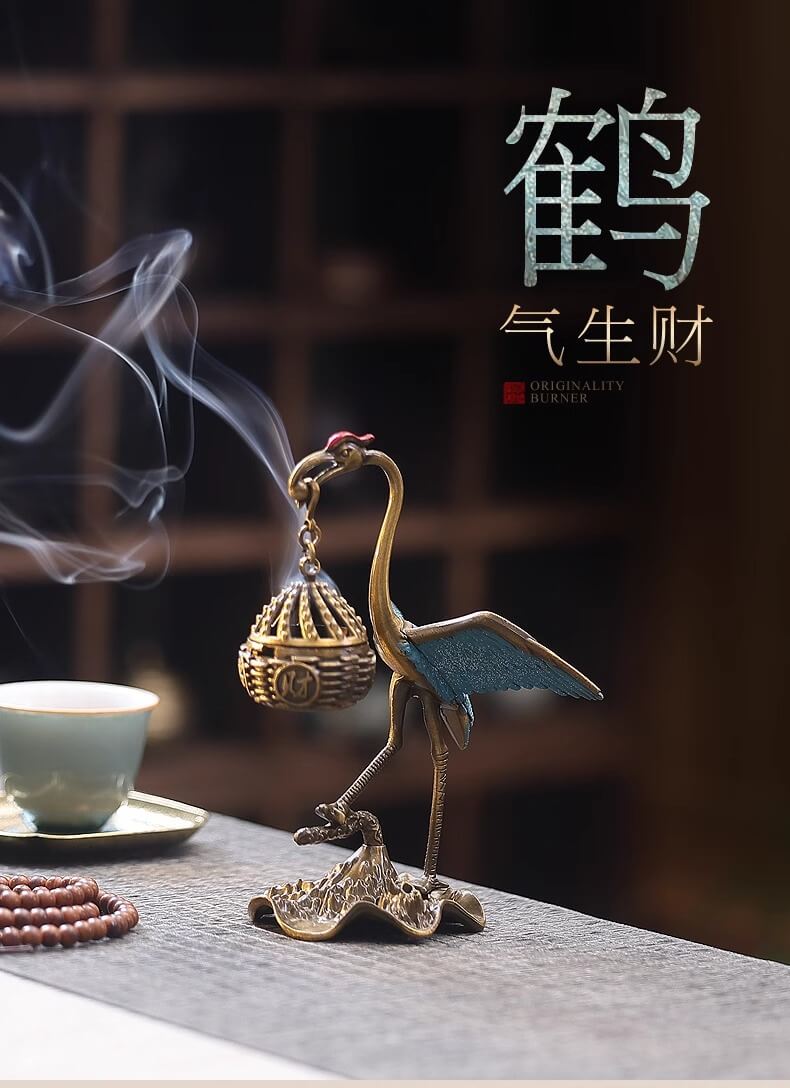 鶴鶴有名瑞鶴展翅小香爐室內盤香爐禪意仙鶴擺件| 鶴鶴有名瑞鶴展翅小