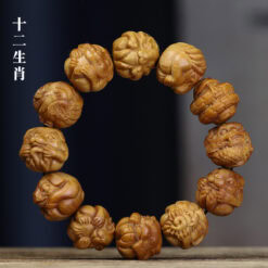 圓滿十二生肖檀香木雙面雕刻文玩佛珠手鏈