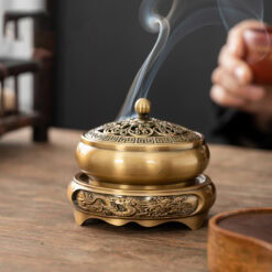 荷塘月色仿古銅香爐金蓮平底爐香座- 普雲閣