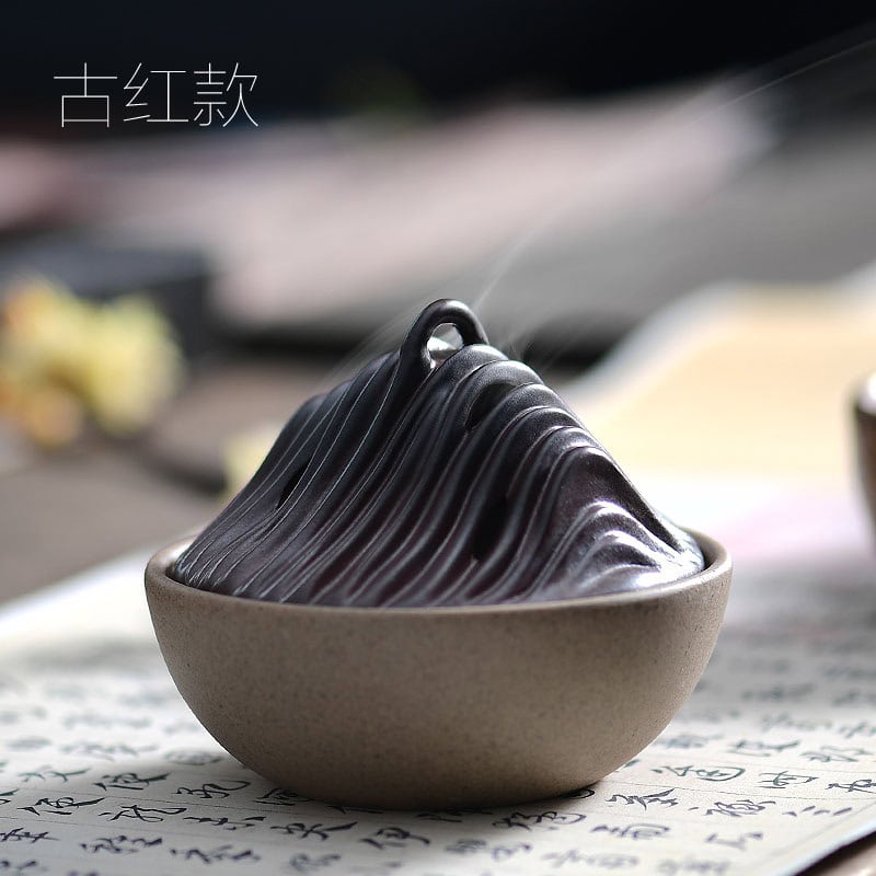 山巒陶瓷香爐禪意仿古檀香盤香爐：圖片 2