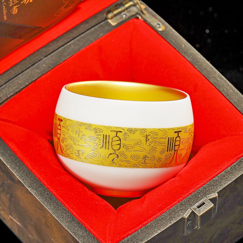 手工金盞杯羊脂玉白瓷鎏金主人茶盞杯