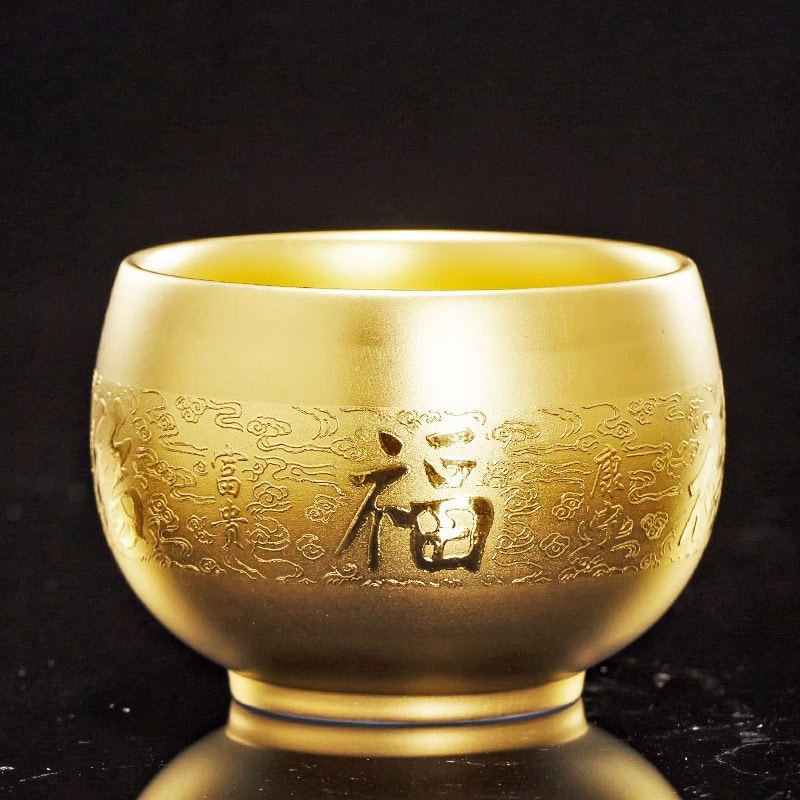 手工金盞杯羊脂玉白瓷鎏金主人茶盞杯：圖片 2