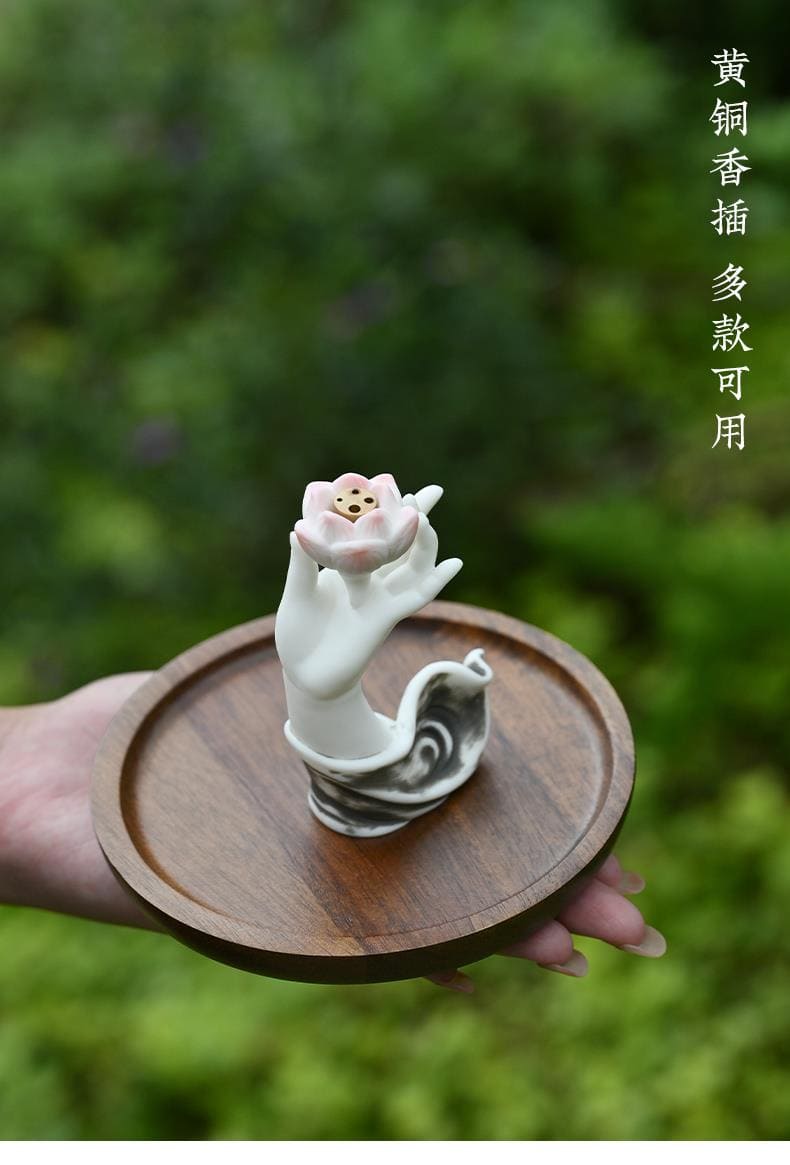 佛曰》陶瓷蓮花佛手香爐禪意茶台擺件– 普雲閣