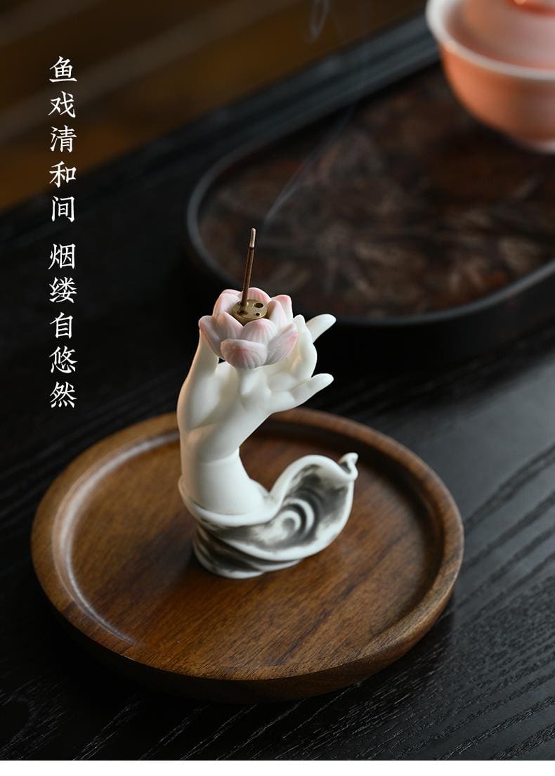 佛曰》陶瓷蓮花佛手香爐禪意茶台擺件– 普雲閣