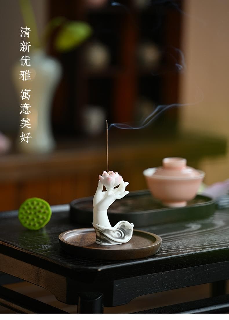 佛曰》陶瓷蓮花佛手香爐禪意茶台擺件- 普雲閣