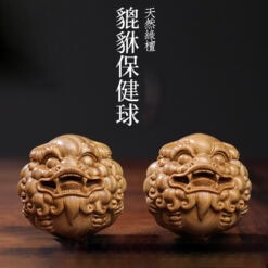 天然綠檀木貔貅按摩球文玩手把件