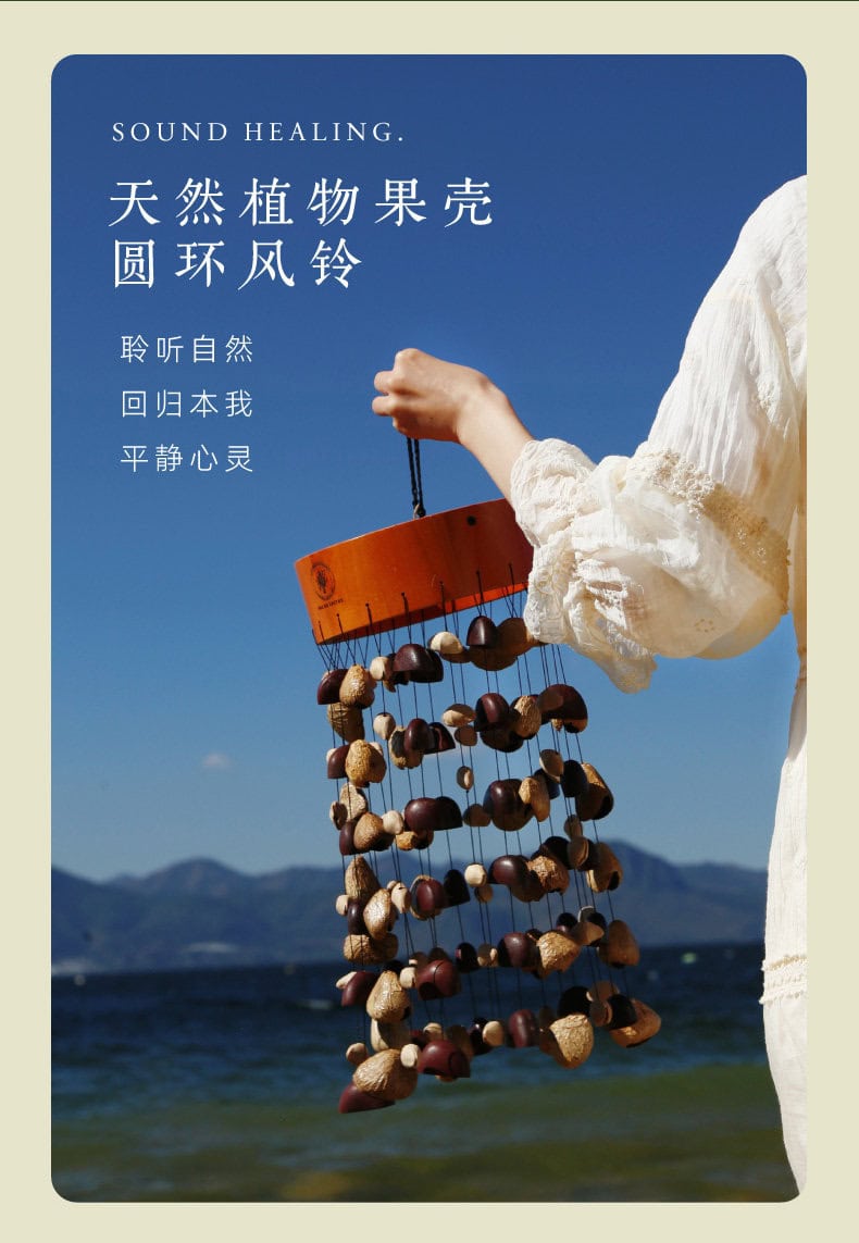 《平靜心靈》天然植物果殼圓環風鈴療愈手搖鈴音樂器