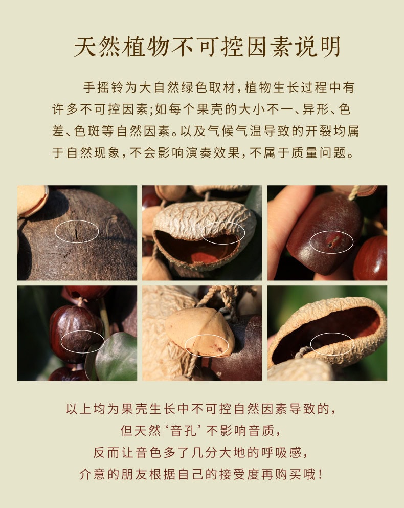 《平靜心靈》天然植物果殼圓環風鈴療愈手搖鈴音樂器