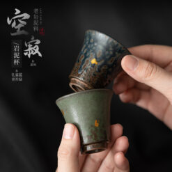 空寂齋青銅釉手工灑金巖泥品茗杯復古主人杯