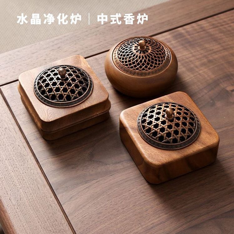 方形胡桃木白鼠尾草水晶消磁容器