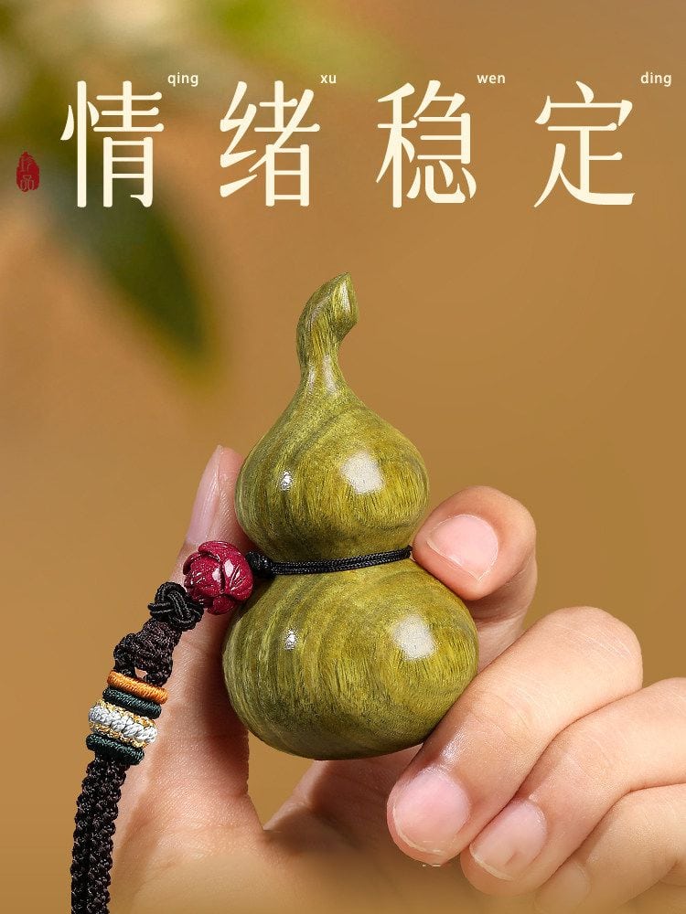 福祿天然綠檀木葫蘆隨身手把件