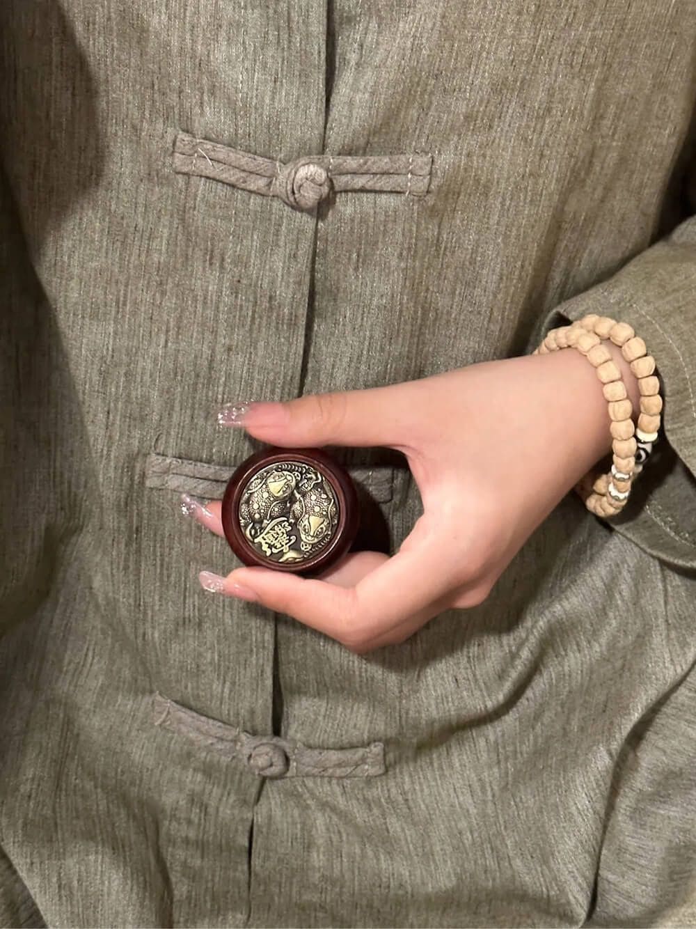 犀牛角紫檀聚寶盆轉轉手把件：圖片 4