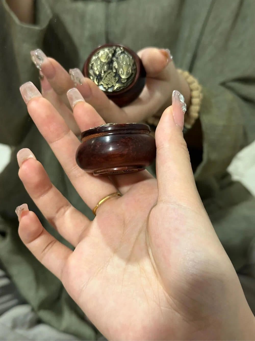 犀牛角紫檀聚寶盆轉轉手把件：圖片 6