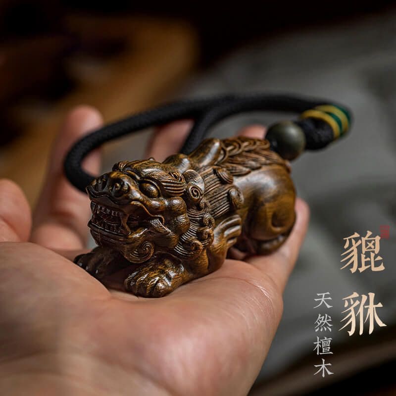 綠檀木貔貅手把件文玩盤玩把玩物件