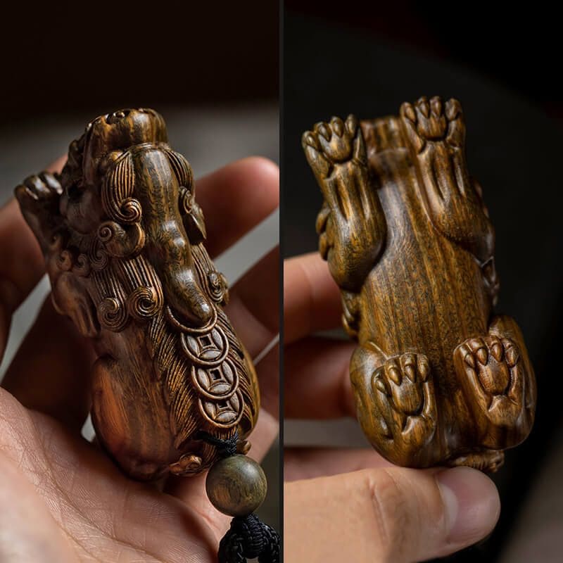 綠檀木貔貅手把件文玩盤玩把玩物件：圖片 4