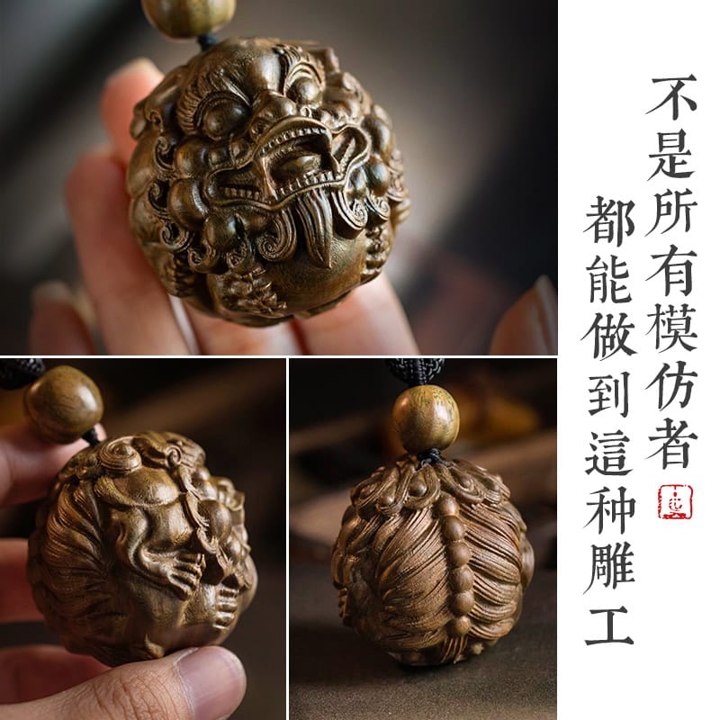 天然綠檀木貔貅木雕文玩解壓隨身把玩：圖片 4
