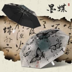 墨蝶雨傘國風自動三折晴雨傘折疊黑膠傘