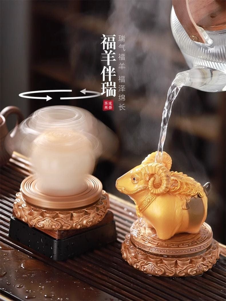 時來運轉福羊伴瑞變色茶寵擺件茶玩