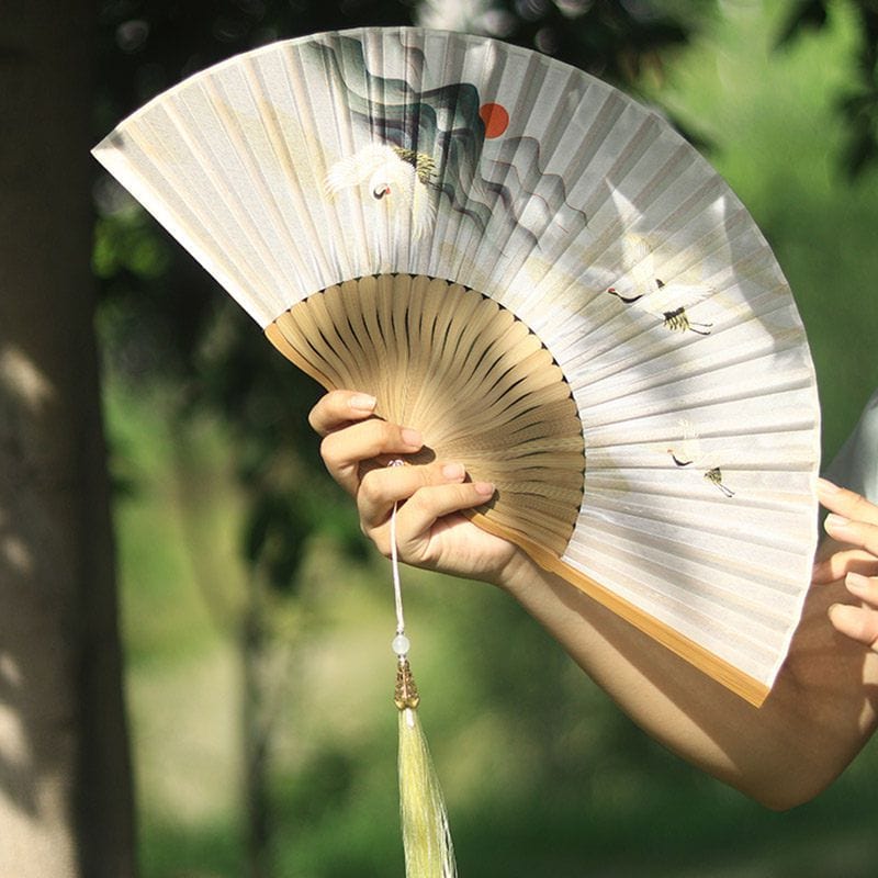 仙鶴古風折扇國風旗袍漢服便攜竹扇：圖片 2
