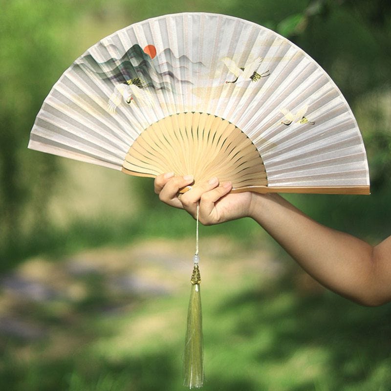 仙鶴古風折扇國風旗袍漢服便攜竹扇：圖片 3