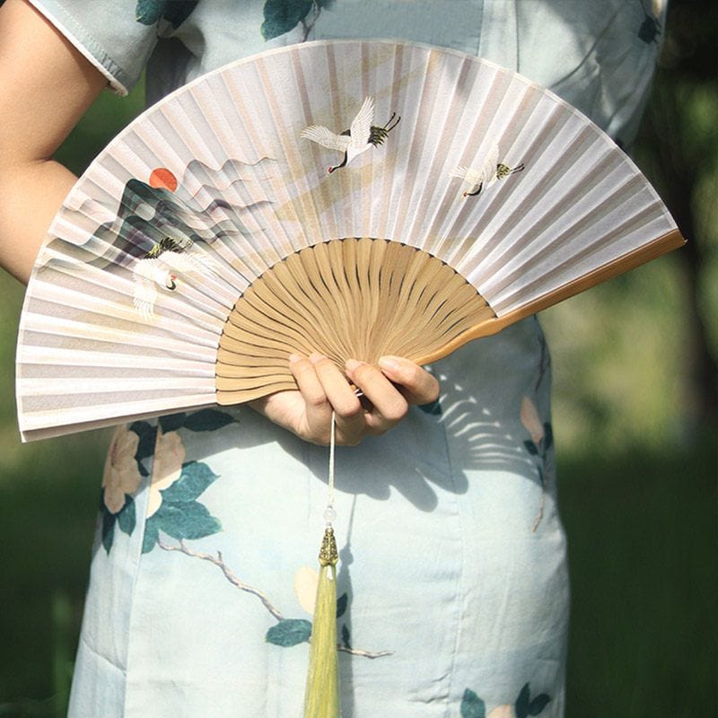 仙鶴古風折扇國風旗袍漢服便攜竹扇：圖片 4