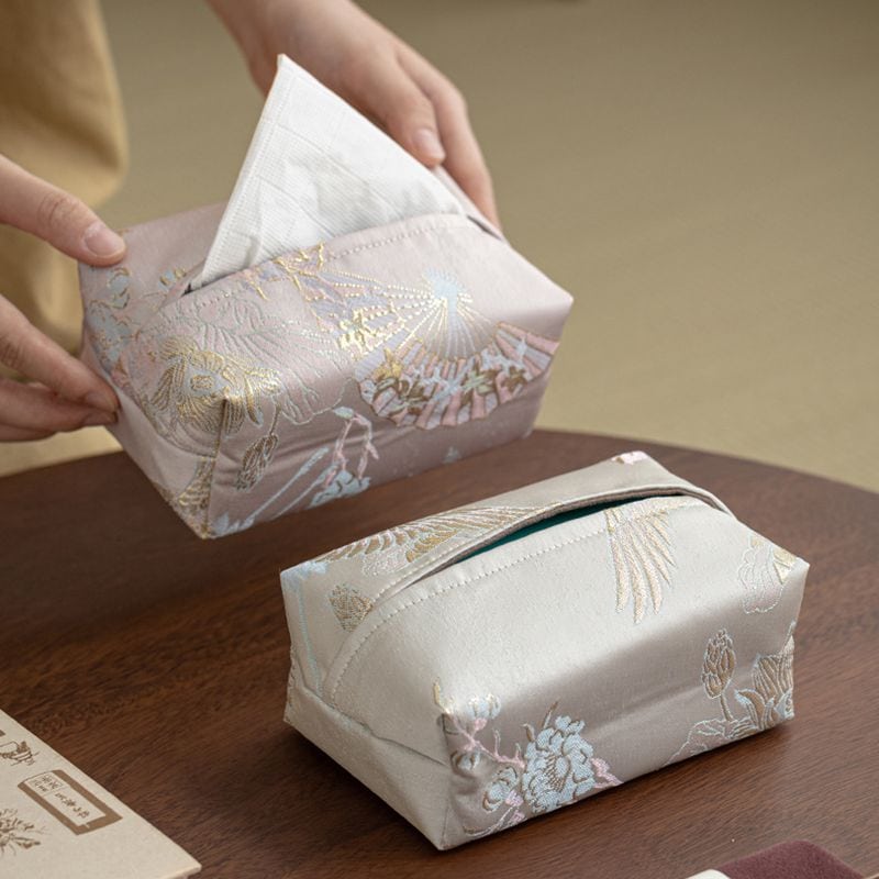 松鶴提花中式復古茶桌抽紙盒：圖片 2