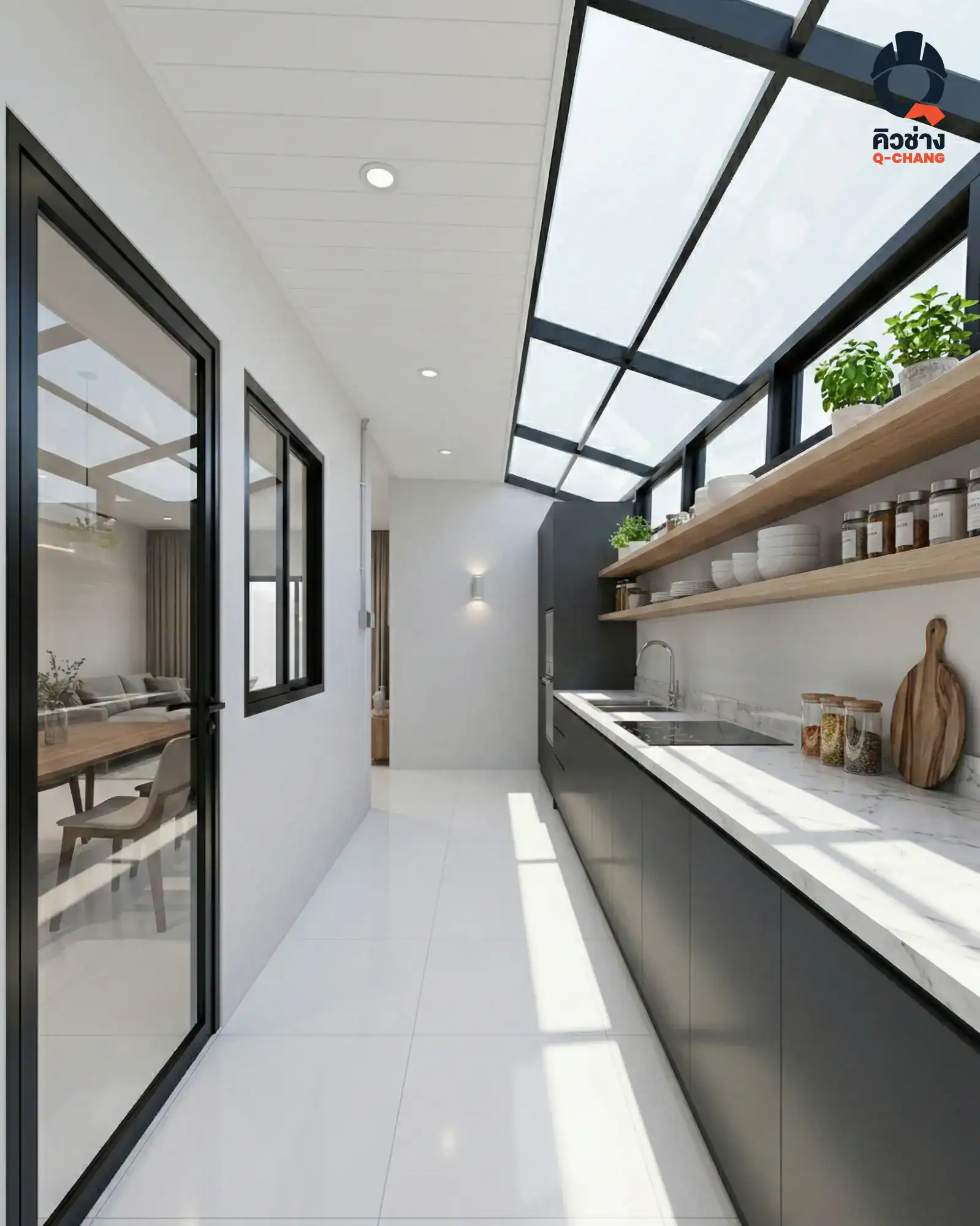 ครัวเปิดต่อเติมหลังบ้านแบบโปร่ง