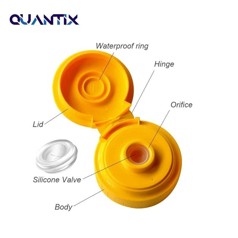 Flexible medical pill bottle with waterproof ring, hinge, orifice, silicone valve, and durable body – ideal for secure medication storage and easy handling.