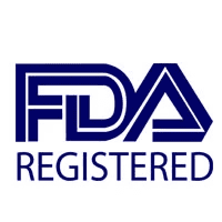 FDA registered logo, certification icon for health compliance and safety standards.