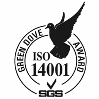 ISO 14001 environmental management certification badge with Green Dove logo, symbolising sustainability and eco-friendly practices for businesses.