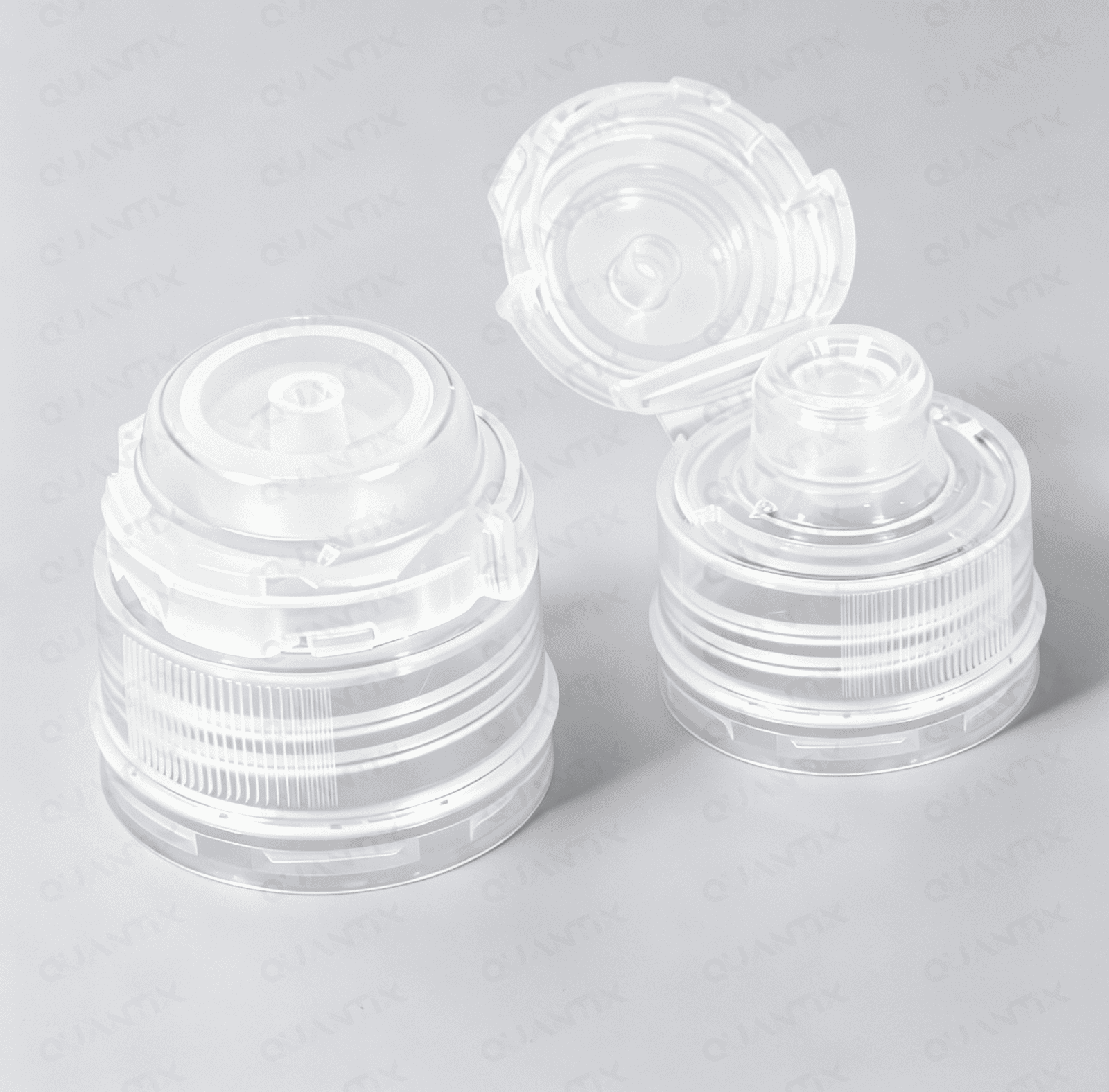 High-quality transparent flip top cap for bottles and containers.