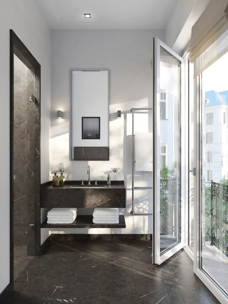 Architektonische Exklusivität im Bad einer Penthousewohnung in Berlin