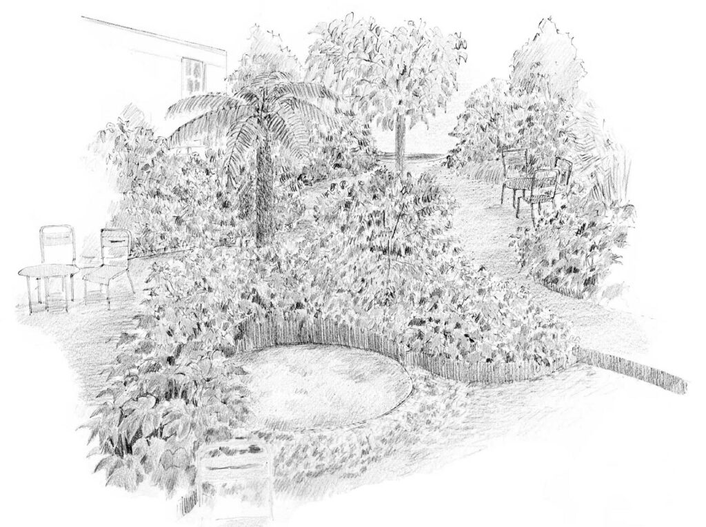 Entwurf für den Senkgarten im Innenhof des Wohnpalais "Alexander" in Berlin