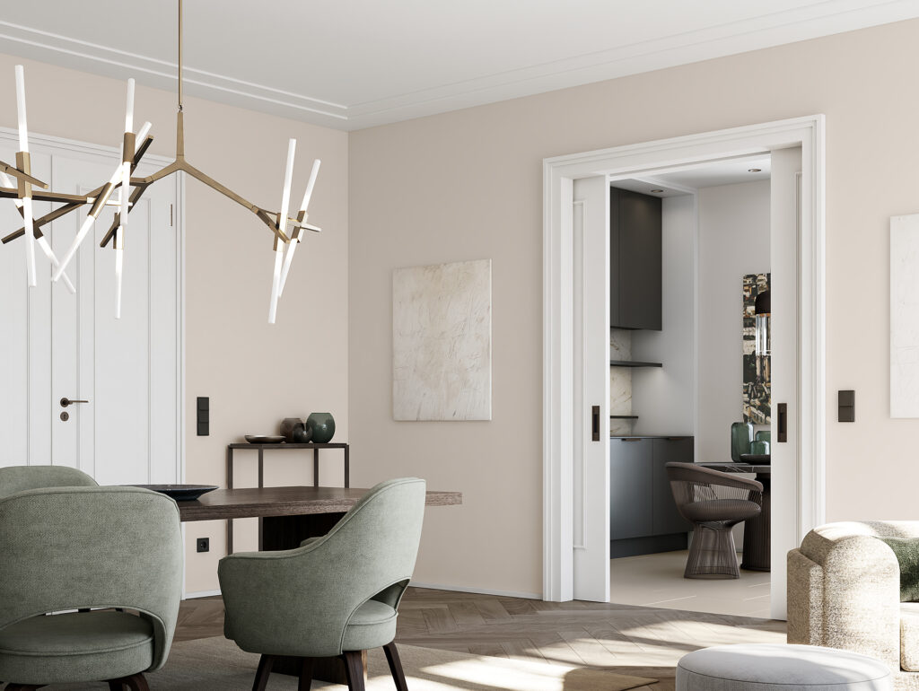 Am Belsenplatz blick in den Wohn- und Essbereich sowie der Küche