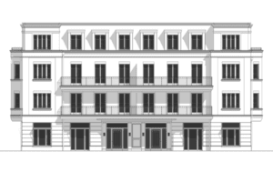 Architektonische Zeichnung des Projektes: Am Belsenplatz in Düsseldorf-Oberkassel