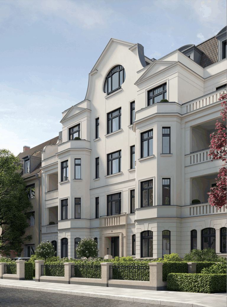 Elegante Fassade des Projekts Goethestraße 8, Düsseldorf-Zoo.