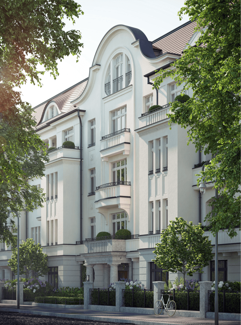 Kissinger Strasse in Berlin-Schmargendorf, hier erkennt man das opulent große, aufwändige Atelierfenster sowe die Ziergiebel der Fassade