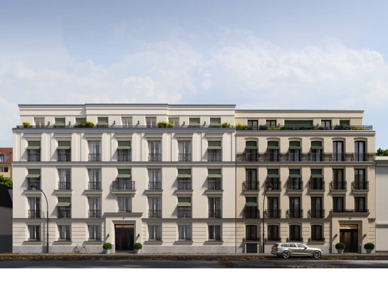 Frontalansicht der Fassaden von Greifweg 8 und 10.