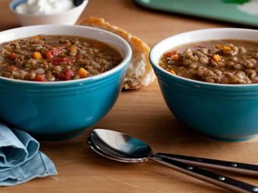 Lentilles corail aux saucisses fumées au Thermomix
