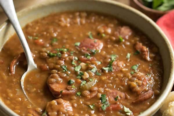 Saucisses aux lentilles vertes au thermomix