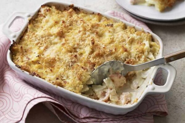 Gratin de pâtes aux poireaux et saumon frais au Thermomix