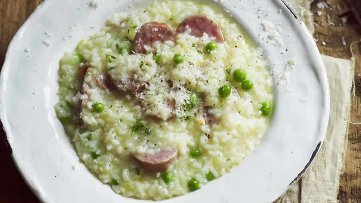 Risotto aux saucisses et aux petits pois au Thermomix