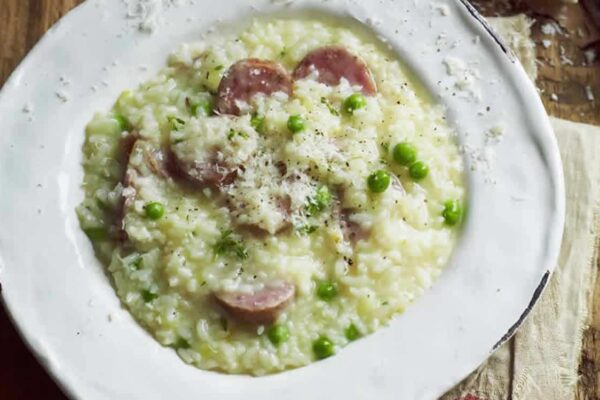 Risotto aux saucisses et aux petits pois au Thermomix