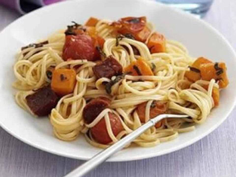 Spaghetti lardons chorizo cookeo